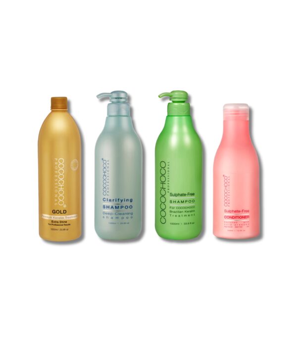 Clarifying Shampoo 1000ml + Gold Keratine 1000ml + Sulphate Free Shampoo 1000ml + Sulphate Free Conditioner 400ml